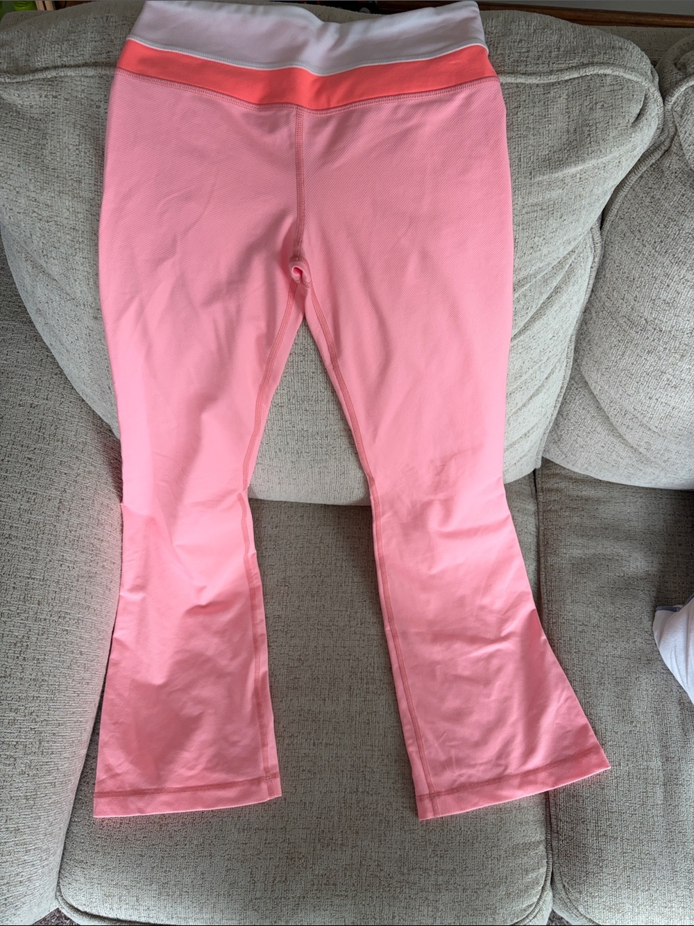 lululemon athletica Coral & Light Pink Flare Leggings